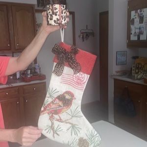 Christmas bird stocking with stocking holder